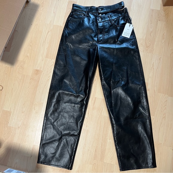 AGOLDE Recycled Leather Broken Waistband in Detox Black Size 27 retail $398 - Picture 8 of 15